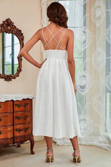 A Line Spaghetti Straps Vit Lång Fest Klänning